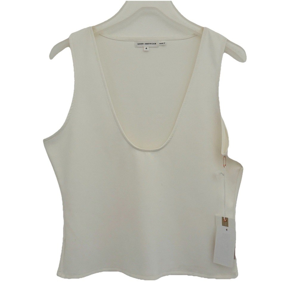 GOOD AMERICAN Tank Top Womens 4 Ivory Scuba Scoop Fitted Stretch Skin Tight NEW